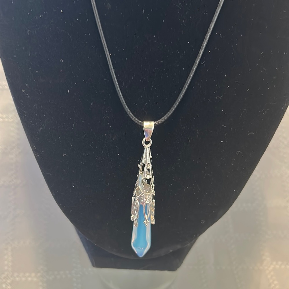 Crystal necklace. Black waxed adjustable cord.